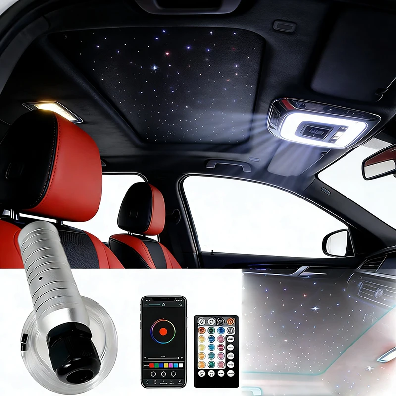 Fiber Light engine RF car Optic Lighting Smart 12 vd 6w control Cable Starry Effect Ceiling room Lights silve lamp LED RGBW NEW