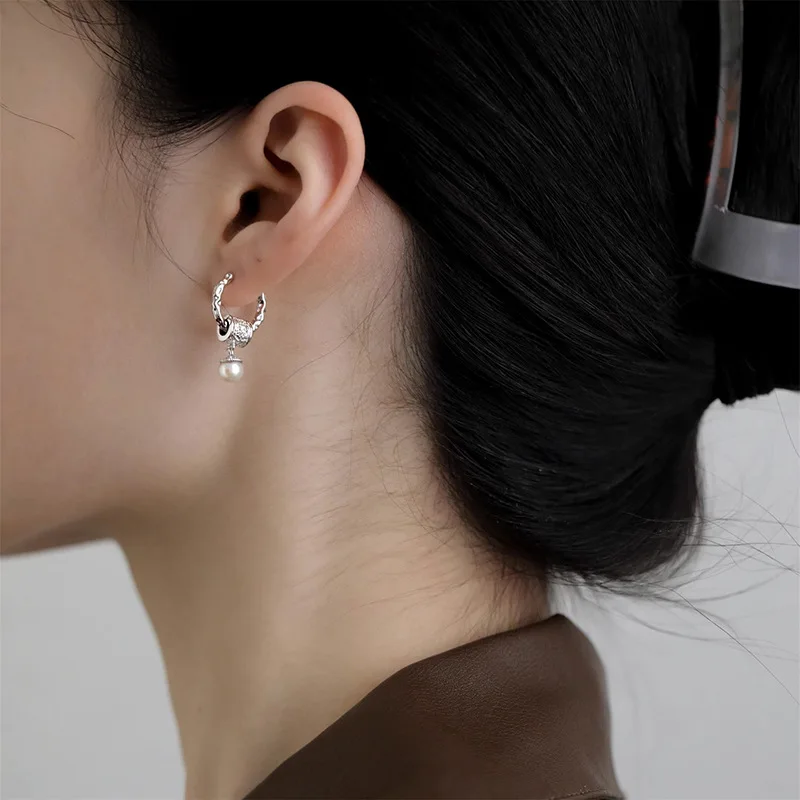 VENTFILLE-pendientes de perlas con textura de Lava líquida para mujer, de Plata de Ley 925, diseño Retro, joyería versátil, regalo, triangulación de