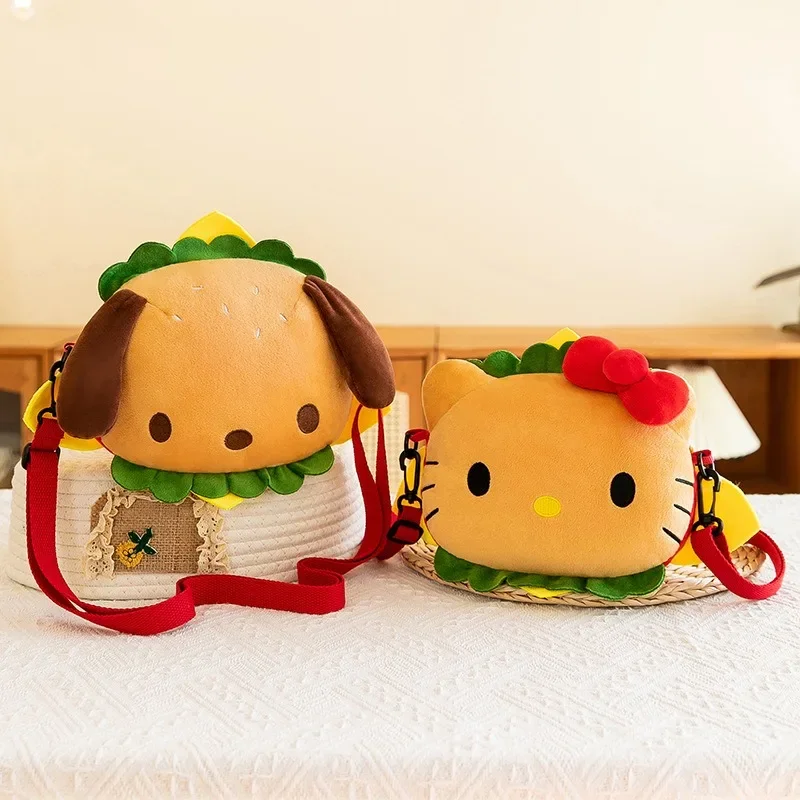 Cute Cartoon Hello Kitty Burger Crossbody Bag Children Shoulder Supe Cat Puppy Small Claw Machine Doll New Pattern Kindergarten