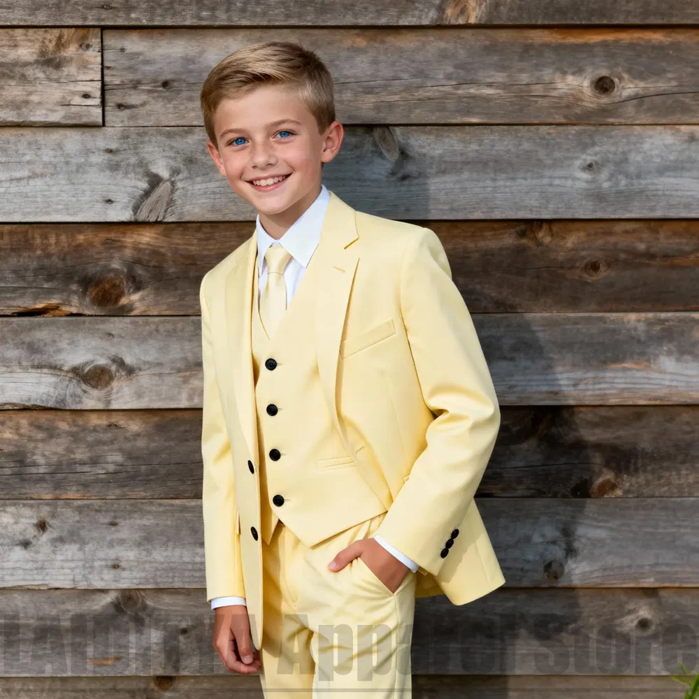 Boys 3 Piece Suit Set Kids Blazer Vest Pants Tie Page Boy Wedding Formal Gentleman Outfit Birthday Graduation Party Suits