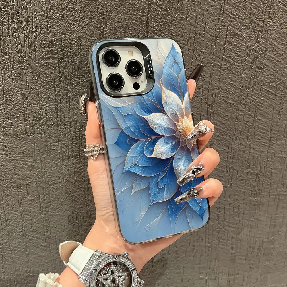 

Blue flowers case for iPhone 16 15 14 13 12 11 Pro/ Max/Plus shock-proof rear cover anti-fingerprint