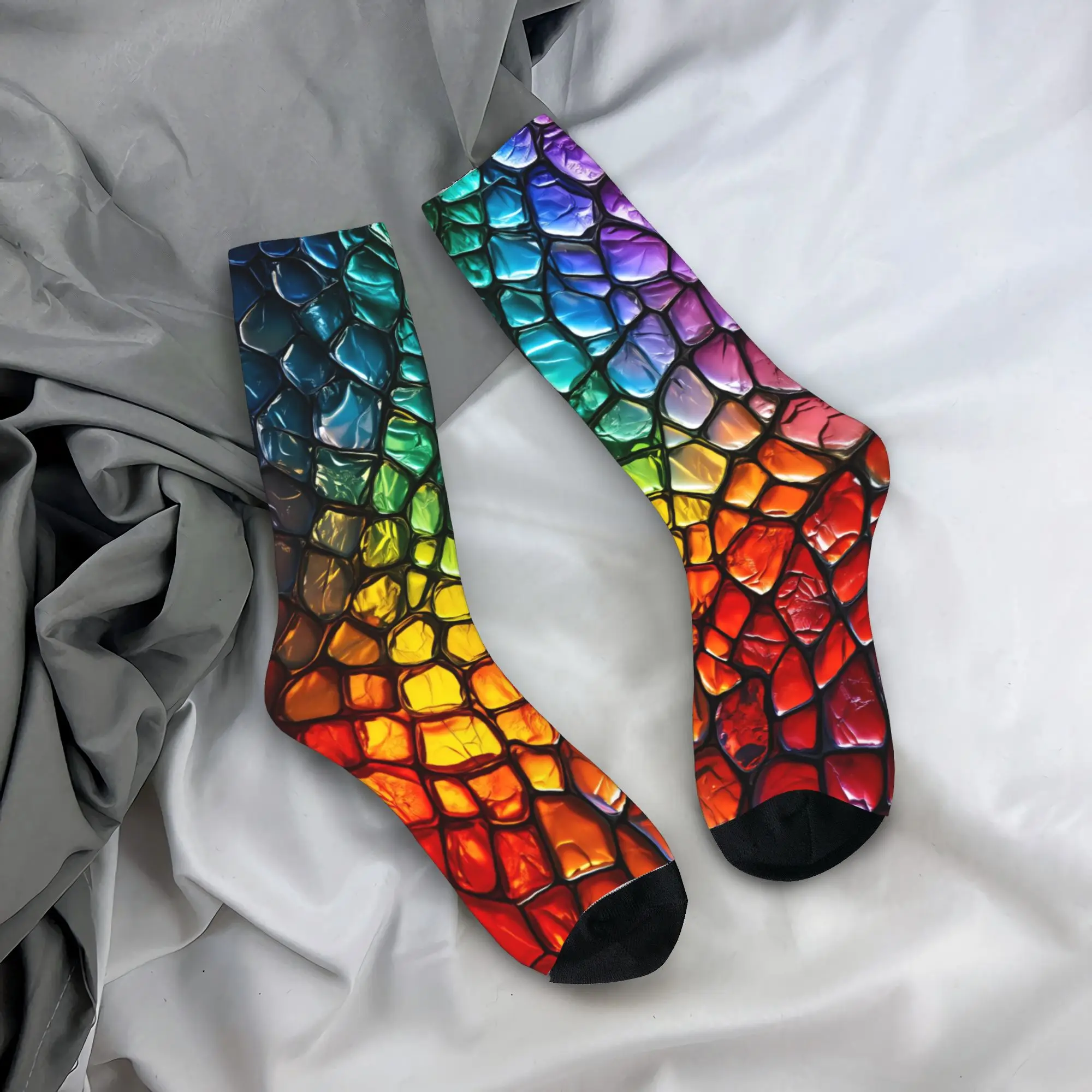 

Couple Socks Rainbow Gradient Glass Art Stockings Non Skid Soft Breathable Socks Autumn Gothic Printed Climbing Socks