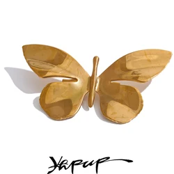 Yhpup Chic Stainless Steel Golden Metal Butterfly Brooch Pin for Women 18K PVD Plated Fashion Waterproof Charm Jewelry Gift