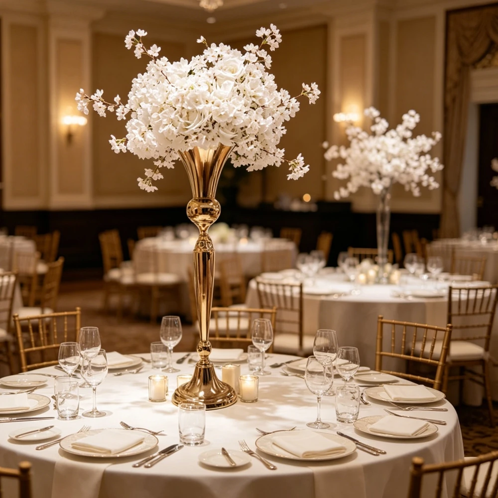 6/10pcs)60-110cm)Wedding Decoration Gold Tables Centerpieces Vase Gold Metal Flower Stand for Table Round Alloy