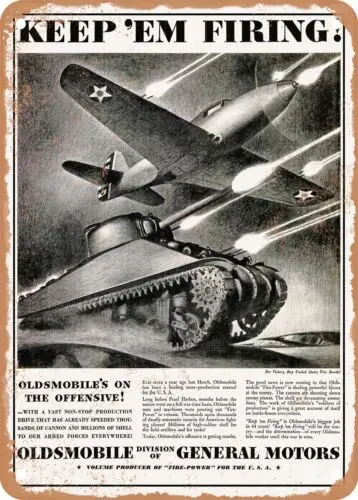 METAL SIGN - 1942 Oldsmobiles Keep 'Em Firing Vintage Ad sign