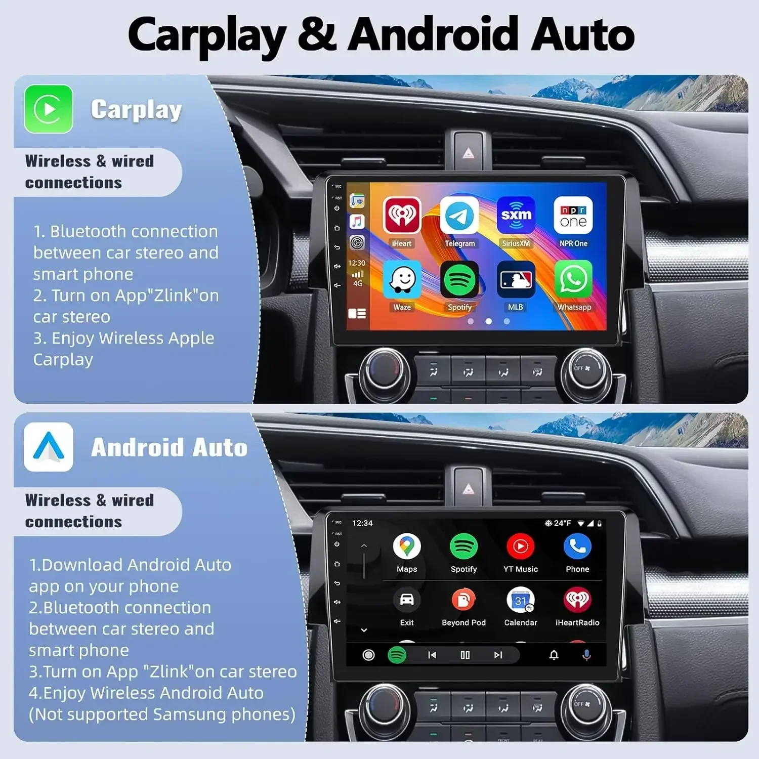 Para 2016-2020 Honda Civic Android 13 Navegação no carro de 9 polegadas - Inclui CarPlay Android Auto/4 + 64GB AHD Câmera + Microfone