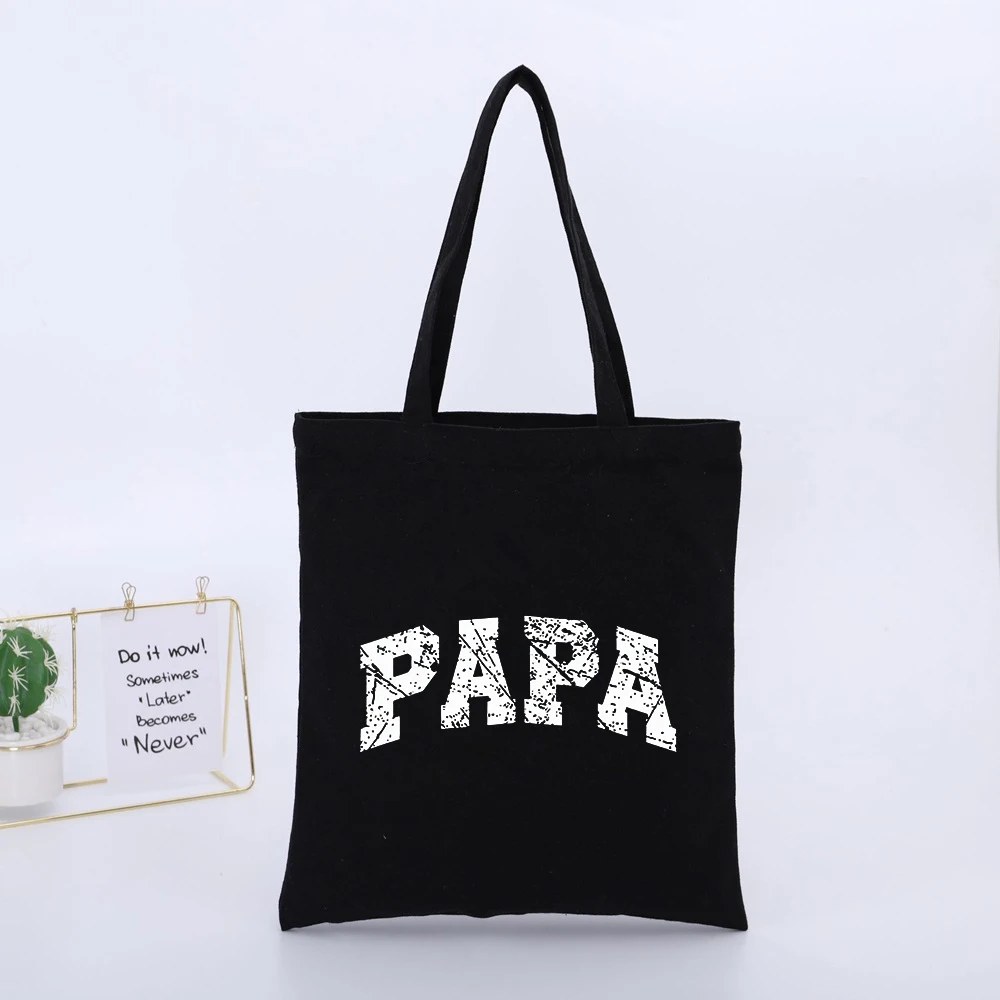 Men's Letter Print Black Canvas Tote Bag, Streetwear Style for Daily Shopping and Casual Outings