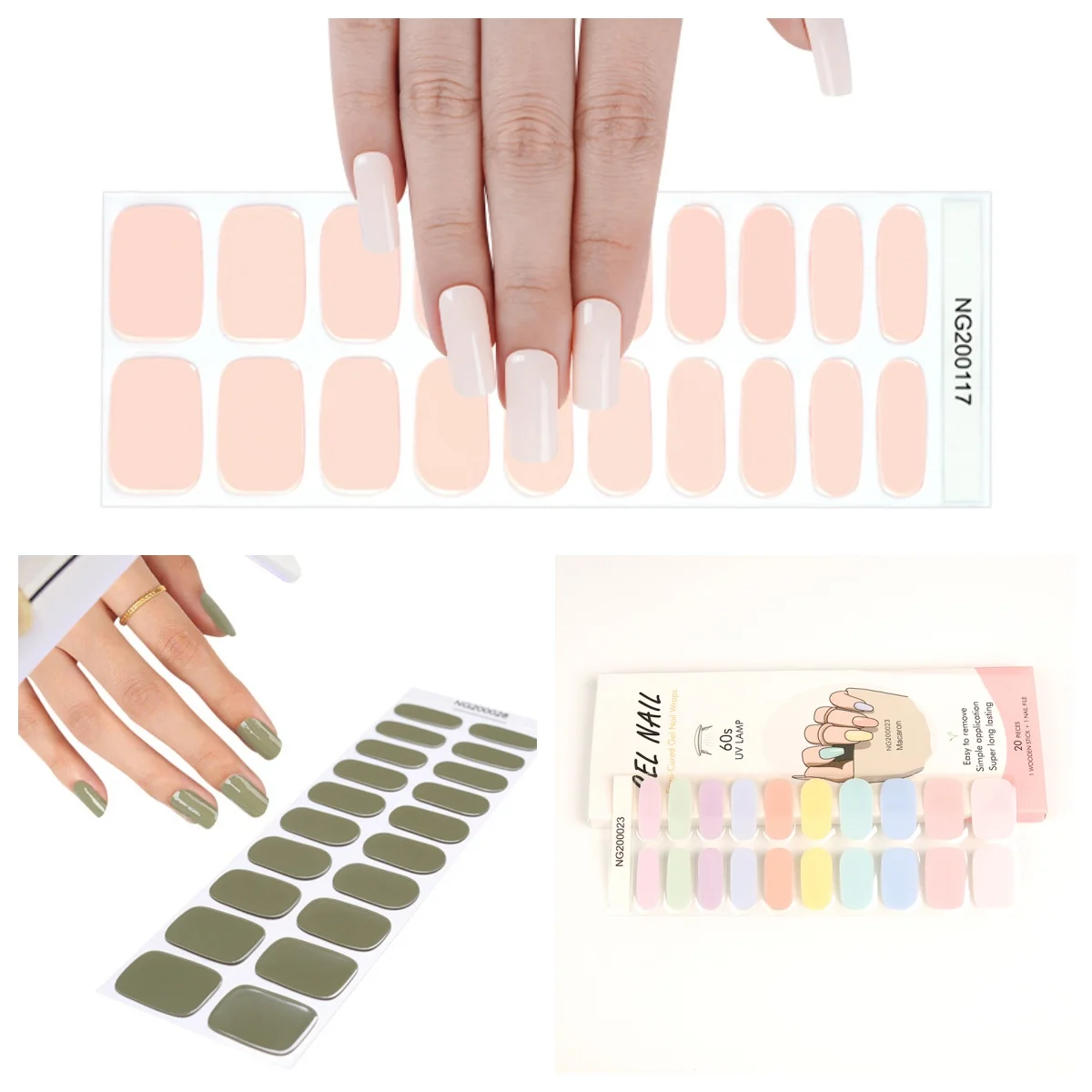 20 Tips Semi-Uitgeharde Gel Nagelstickers Effen Kleur Waterdichte Semi-Gebakken Stickers Volledige Cover Decals Uv Led Lamp Nodig