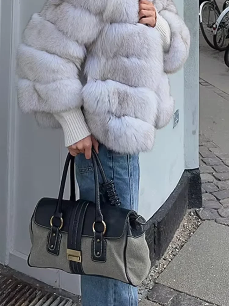 Women's Faux Furry Coat Fashion Autumn Winter Woman Round Neck Short Artificial Fur Jacket Ladies Thick Warm Outerwear 2025 New