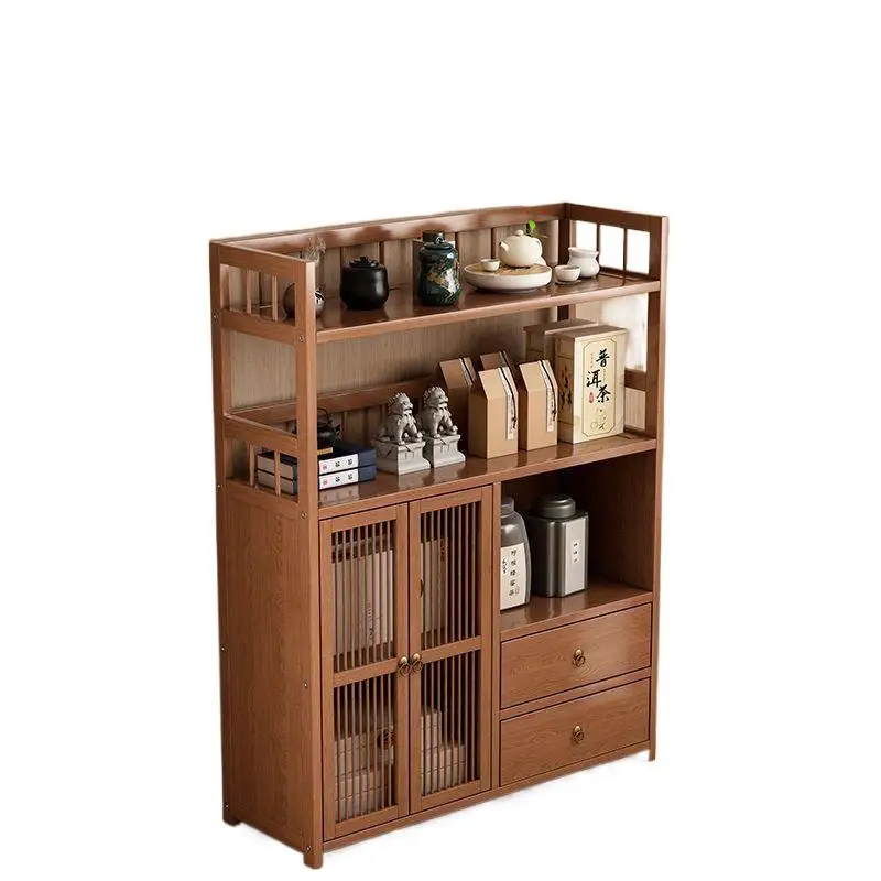 

simple storage shelves, kitchen, living room, bamboo against the wall, sundries, snacks,