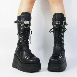 Wysokie buty damskie Cosplay Buty do połowy łydki Wysoka platforma Buty na koturnie 2024 Jesień Zima Nowe designerskie gotyckie buty dla kobiet Botas