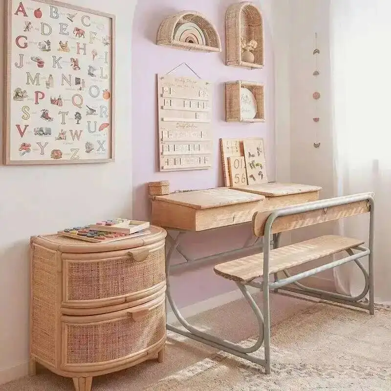 Nightstand Rattan Retro Bedside Table Japanese-style Wood Bedside Table Locker Bedroom Side Cabinet Bedside Storage Cabinet