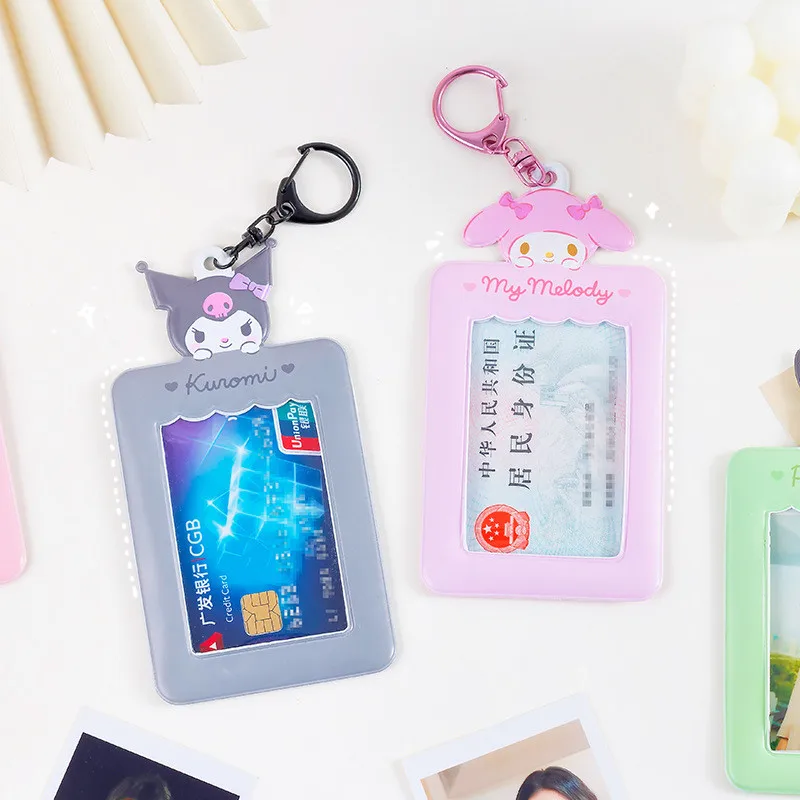 Kawaii Sanrio Portachiavi Cinnamoroll Kuromi Porta carte Ciondolo Studente Cancelleria Cardcase Portachiavi Carta fotografica Giocattoli Regalo per le ragazze