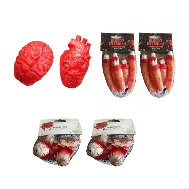 

97BA Simulation Heart Brains Flexible Silicone Models Squeeze Heart Brains Prank Toy