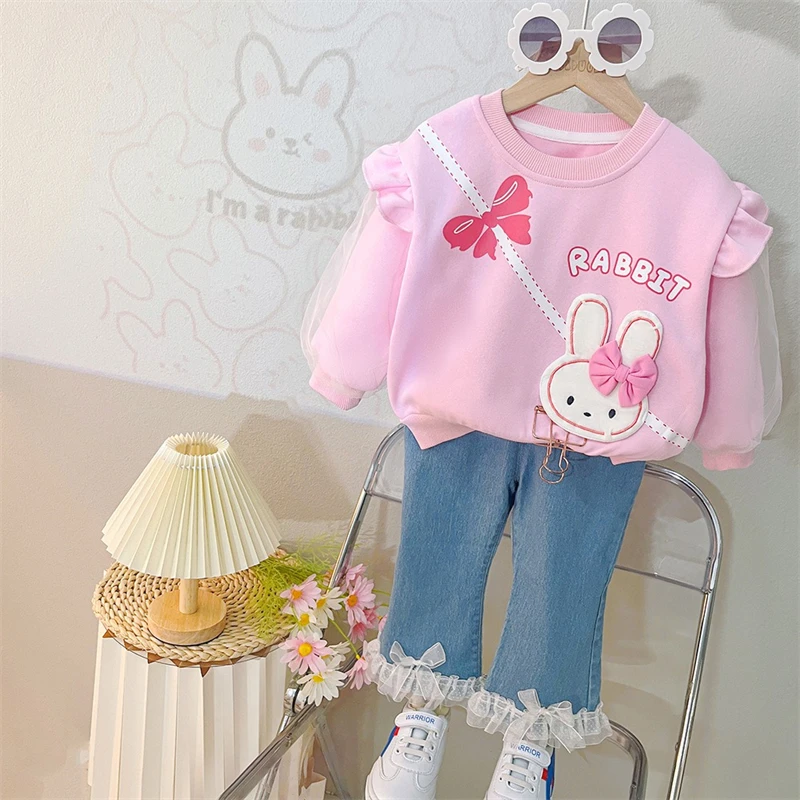 Autumn Children Clothing Sets for Baby Girls Sweatshirt Jeans 2 Piece Suit Cartoon Infant Clothes Outfits Kids Princess Costumes