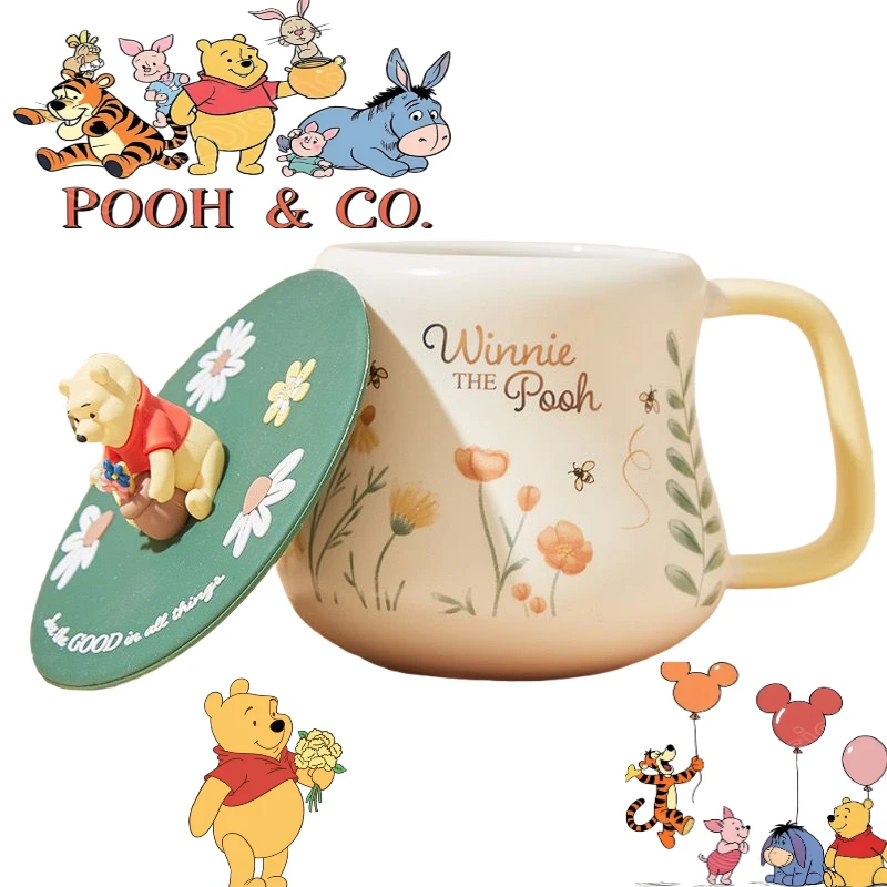 

Disney Pooh Bear cartoon cute mug creative kawaii home office children's milk cup couple with lid juice coffee cup gift