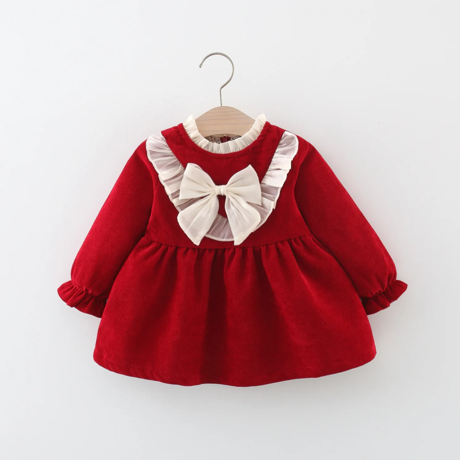 Spring and autumn girls long sleeved dresses baby girls bow ruffled edge long sleeved princess dresses