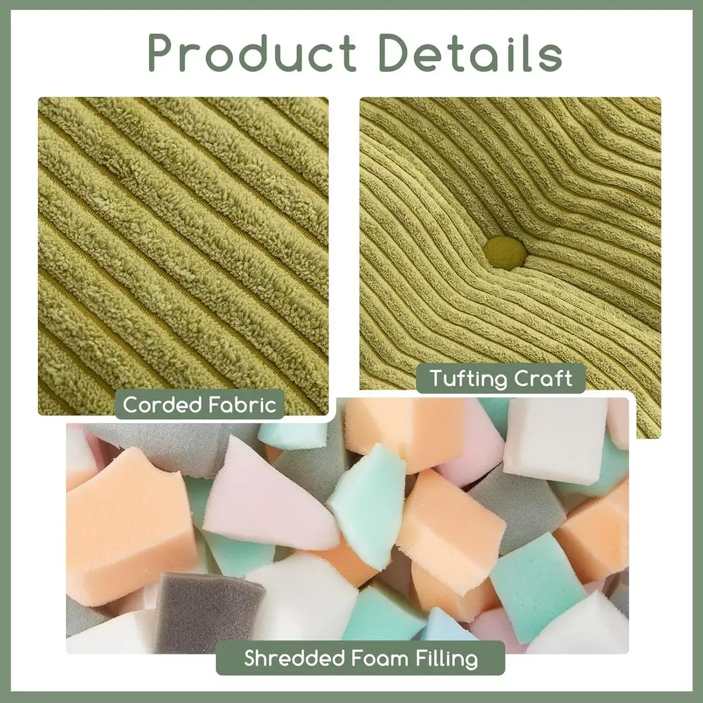 مسند قصير أخضر مملوء بالرغوة، 25.6 مسند قدم فروي مربع لتخزين غرفة المعيشة