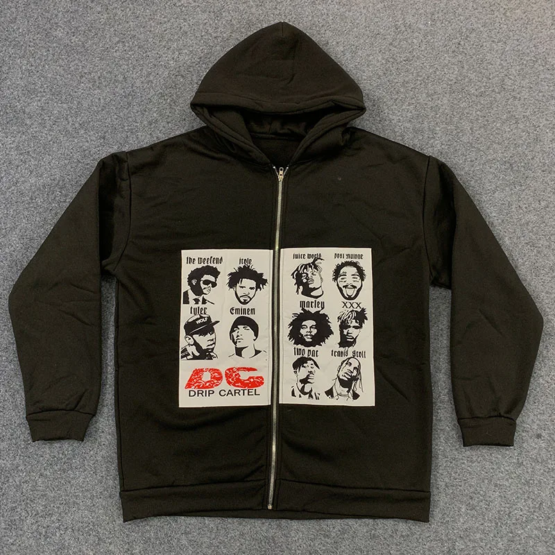 الأمريكية المتناثرة الهيب هوب الشرير الشارع طويلة الأكمام البلوز خمر صورة المرقعة مضحك شخصية فضفاضة قلنسوة بسحاب #5