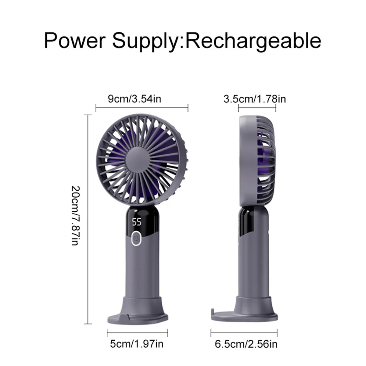 handheld fan, small fan, long battery life, silent, mini small fan, high wind power, with base, digital display, power display