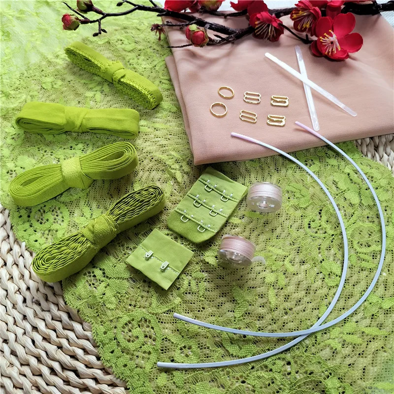 

Травяно-зеленый комплект для шитья нижнего белья ручной работы, аксессуары, кружевная сетка, пряжка на плечо, лямка