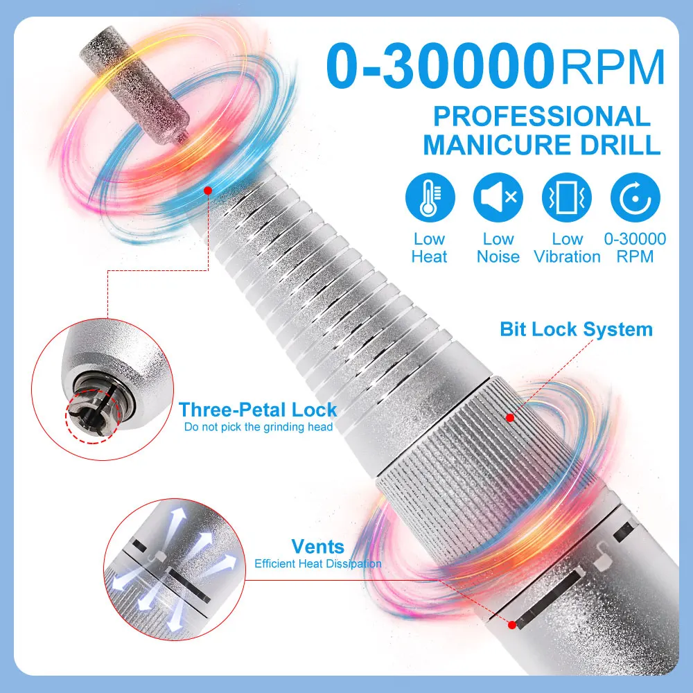 MOSKANY 35000RPM Rechargeable Electric Portable Nail Drill Machine With LCD Display Black White Nails Sander for Manicure Tools