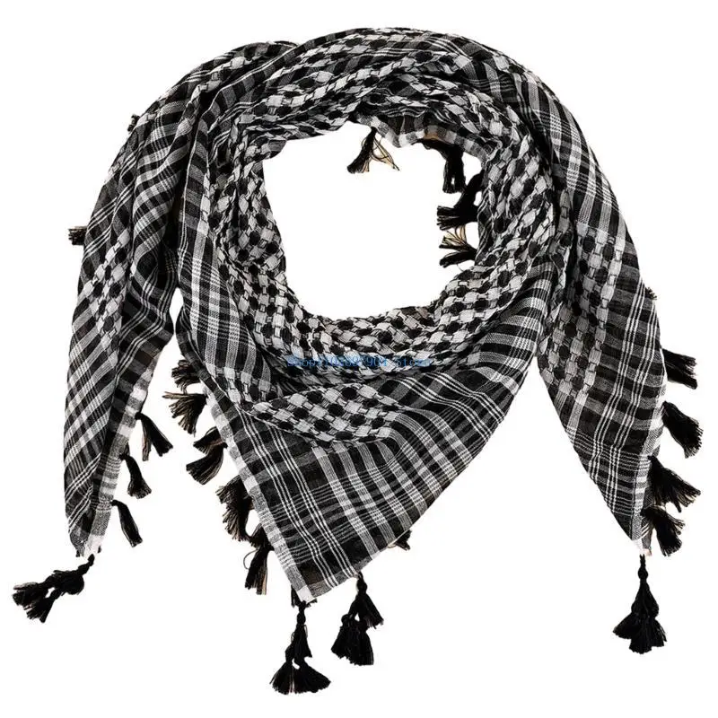 N7YF Multiuse Arafat Hijab Scarf Jacquard Shawl Scarf Adult Desert Arab Shemagh Headscarf Arabian Dubai Saudi Head Covering