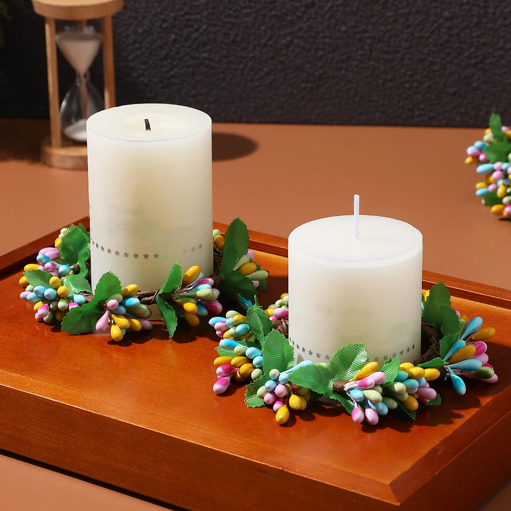 

6pcs Easter Rings Artificial Berry Colorful Spring Holiday Decoration Wedding Wreath Greenery Ring Tealight Rings