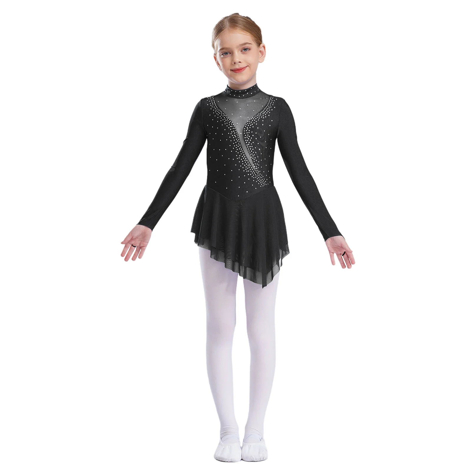 Girls Figure Ice Skating Ballet Dress Children Lyrical Dance Costume Stage Tutu Skirted Gymnastics Leotards Rhinestone Dancewear