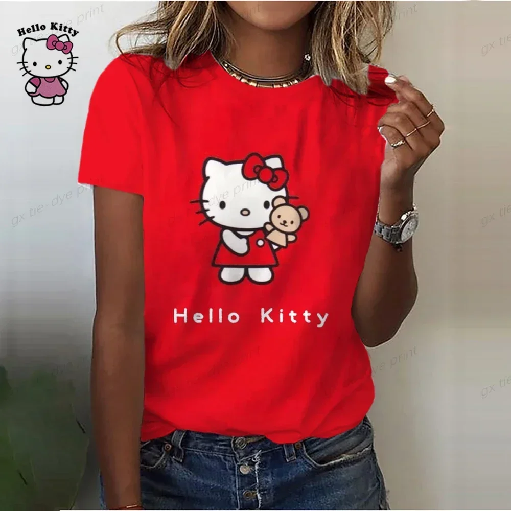 Hello Kitty 3D cartoon mother daughter T Shirts Kids Cute girl style Casual Short Sleeve  Ladies O-Neck Loose Tops Summer Size