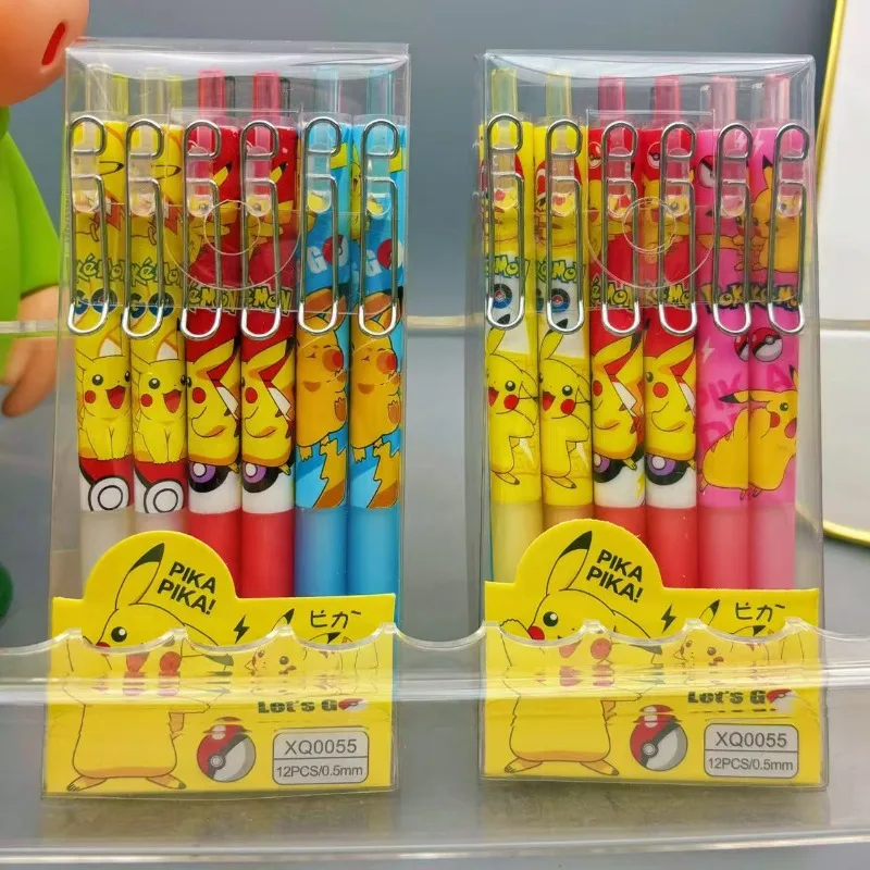

12/6Pcs Pokemon Pikachu Push Action Pen Cute Cartoon Black Gel Pen Student Stationery Sign Pen Office School Supplies Child Gift