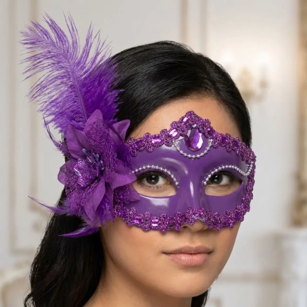 Novelty Rhinestone Half-Face Mask Multicolor Flower Masquerade Ball Mask Cosplay Fancy Prom Feather Mask Women's Event 3