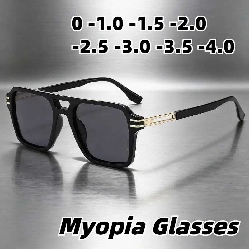 

New Men's Premium Double-Bridge Shades Trendy Myopia Sunglasses Fashionable Outdoor UV-Protective Eyewear Diopter 0 To -4.0