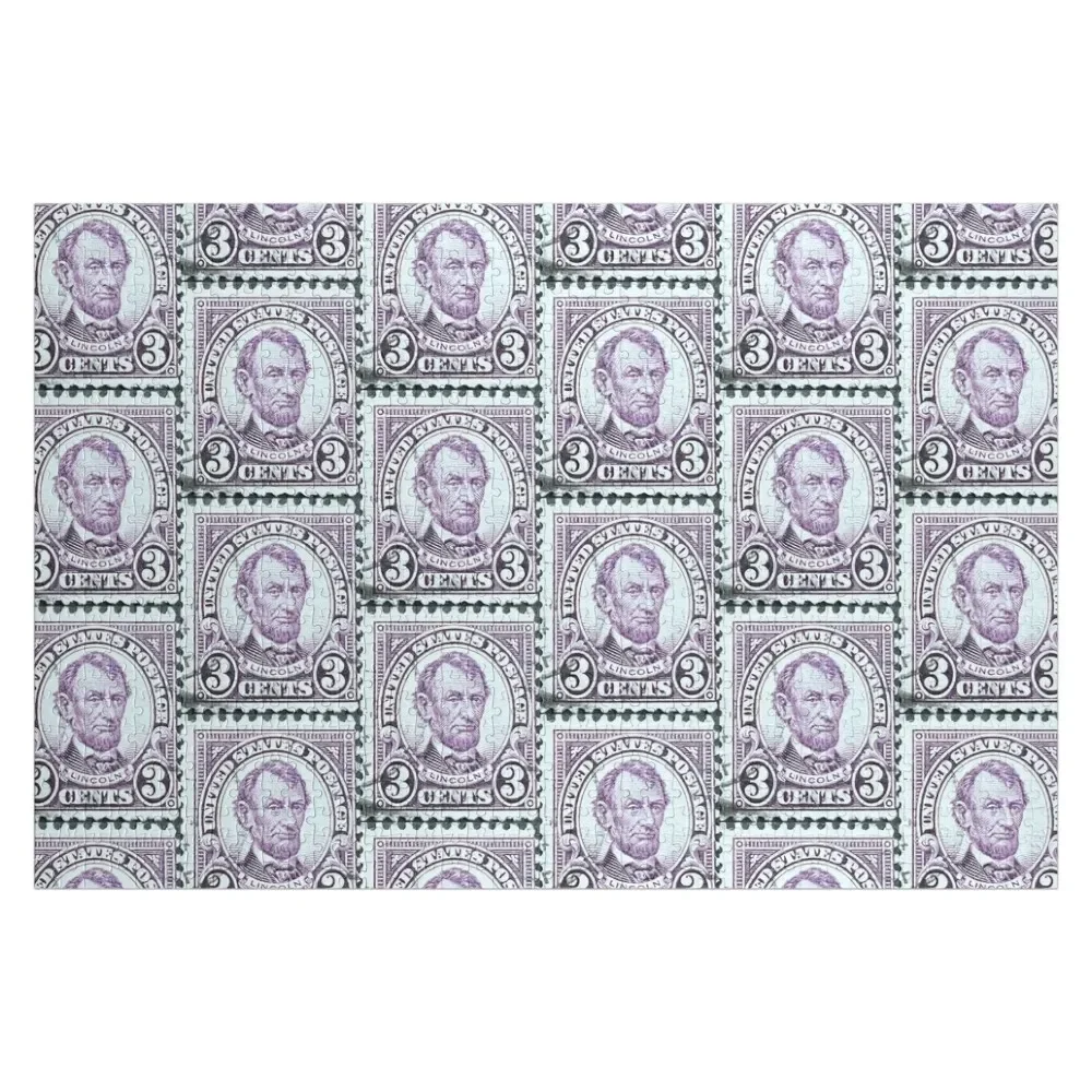 

Lincoln Purple Vintage Postage Stamp Jigsaw Puzzle Wood Name Personalized Name Wooden Boxes Puzzle