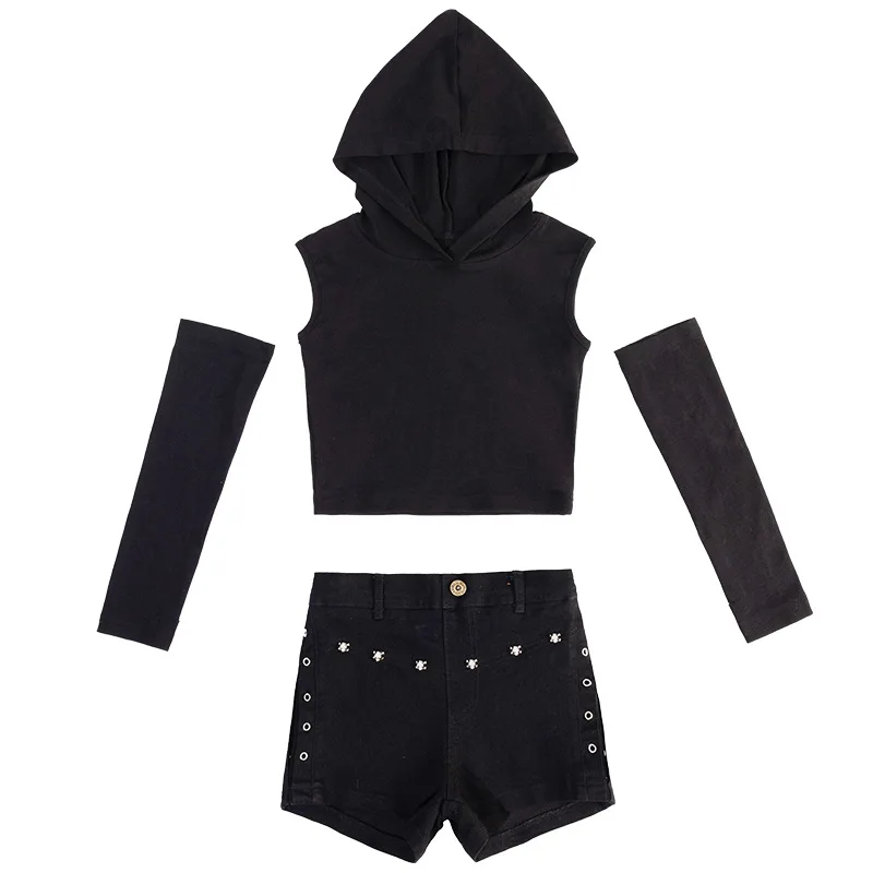 [4-15 Years Old]New Girls Cotton Sweatshirt Shorts Set Kids Jazz Modern Dance Performance Costumes Girls Hip Hop Dance