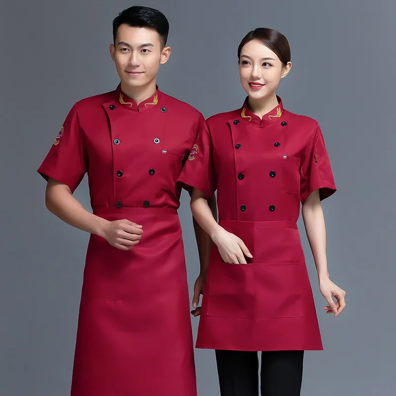 Chef Uniform Customized Short Sleeve Wheat Top Hotel Work Clothes Chinese Style Restaurant Kitchen Cooking Spring And