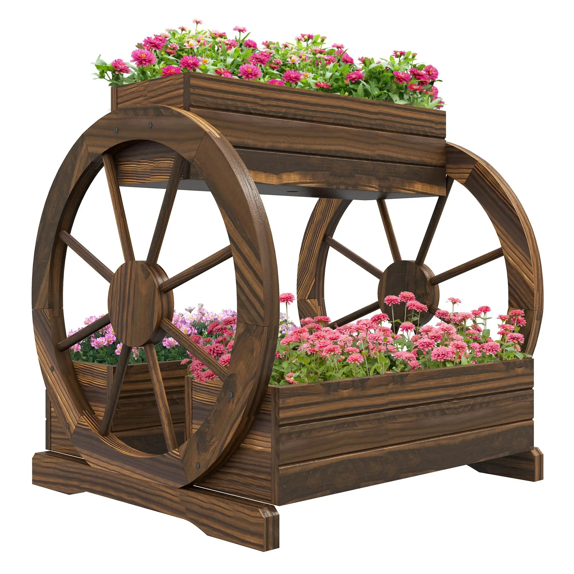 

Outsunny 2-Tier Raised Wooden Garden Bed 3-Box with Drainage Holes for Vegetables Flowers Herbs