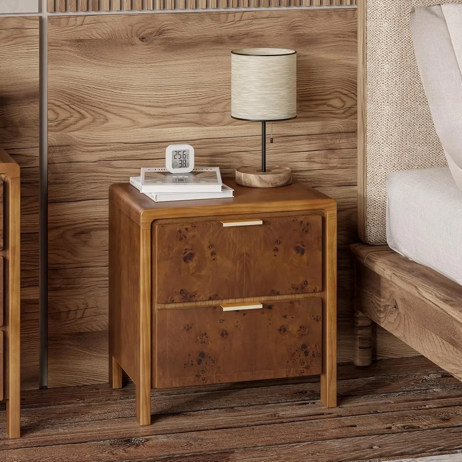 [عرض لفترة محدودة، تصفية! ]منضدة المزرعة مع درجين، طاولة بجانب السرير مصنوعة من الخشب الريفي المتعثر، جانب لمسة نهائية من الضفيرة