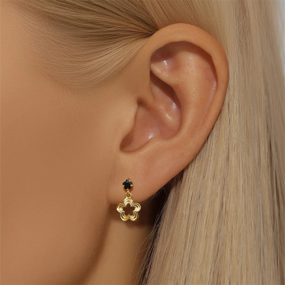 CANNER Hollow Flower Heart Simple Zircon 925 Sterling Silver Minimalism Drop Earring For Women Ins Clover Earring Fine Jewelry