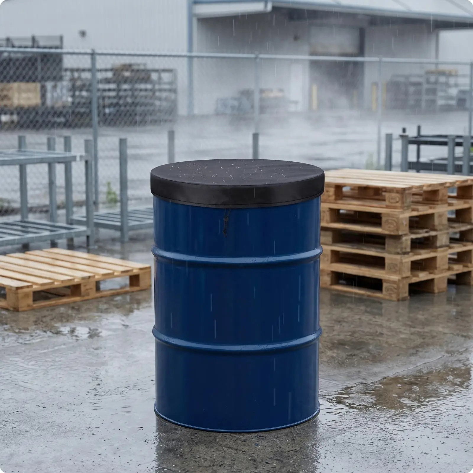 Chemical Drum Cover Round Waterproof Cover Large Windproof Dustproof Barrel Lid with Drawstring for Outdoor Use