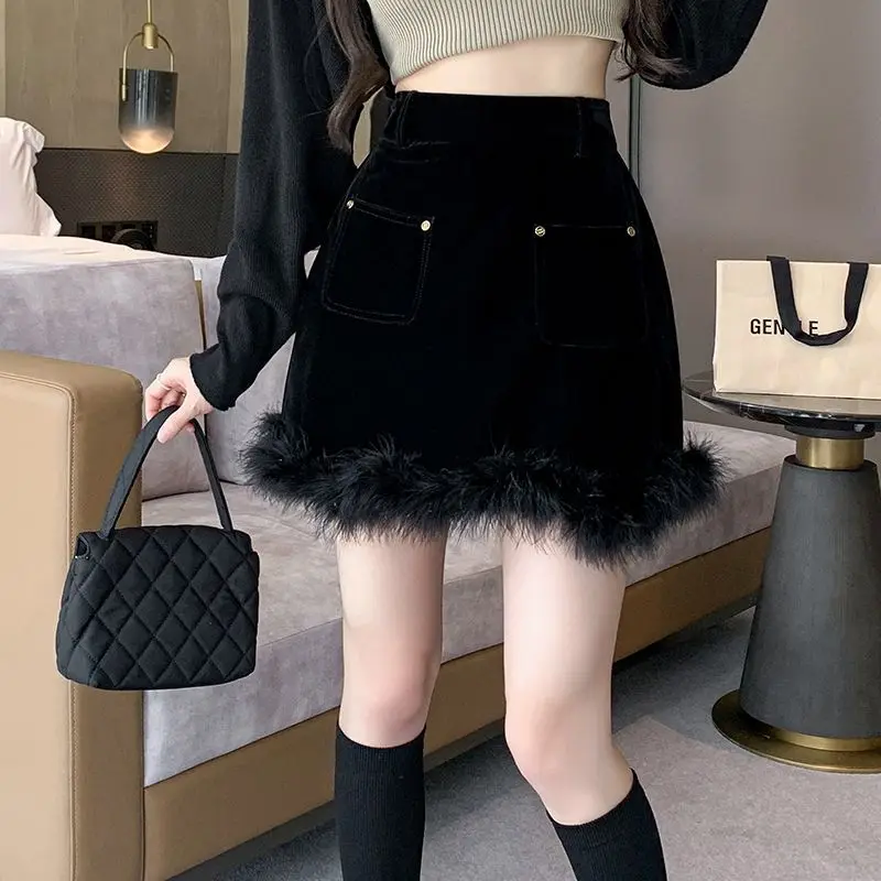 

Deeptown Elegant Black Velvet Skirt Women Sweet Sexy Autumn Winter Mini Skirts Korean Style A-line Solid Aesthetics Short Skirts