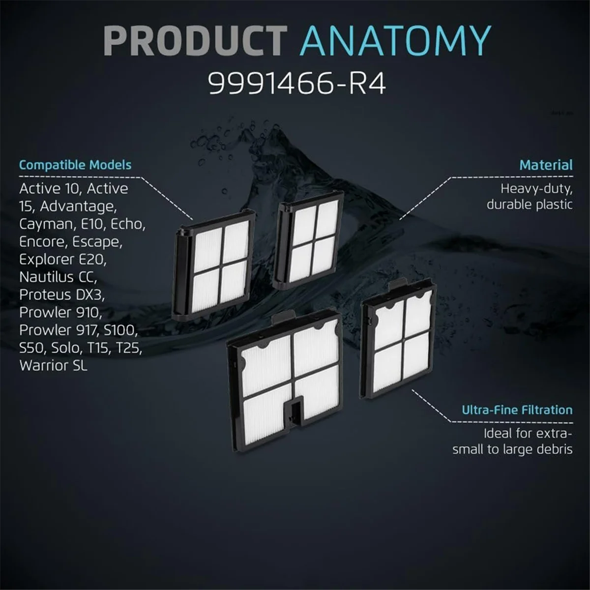 イルカロボットプールクリーナー用の超微細フィルター,9991466-r4,active 10,active 15,lace cayman,e10の代わり