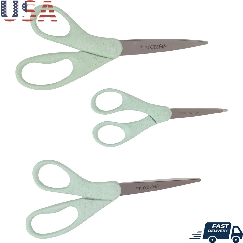 

Eco-Friendly Scissors Set 3 Pack Made from Rice Husks Recycled Materials Crafting Cutting Tools Durable Lightweight