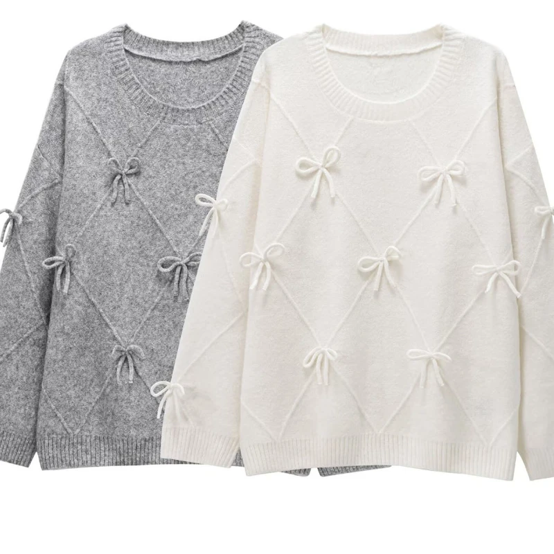 

Новый женский классический модный пуловер с милым бантом в европейском и американском стиле