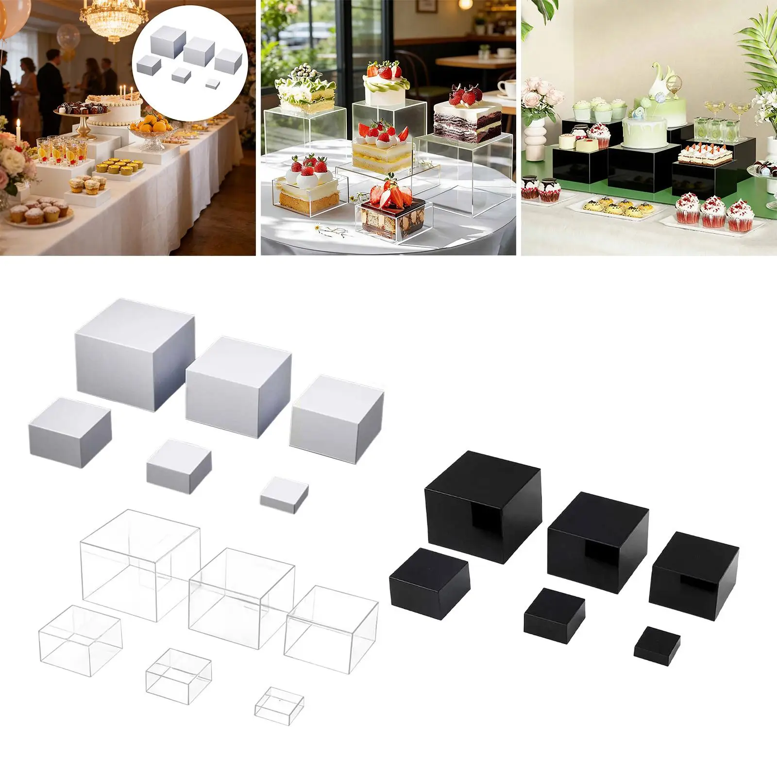 6Pcs Buffet Hollow Bottom Jewelry Racks Display Nesting Stands for Cabinets