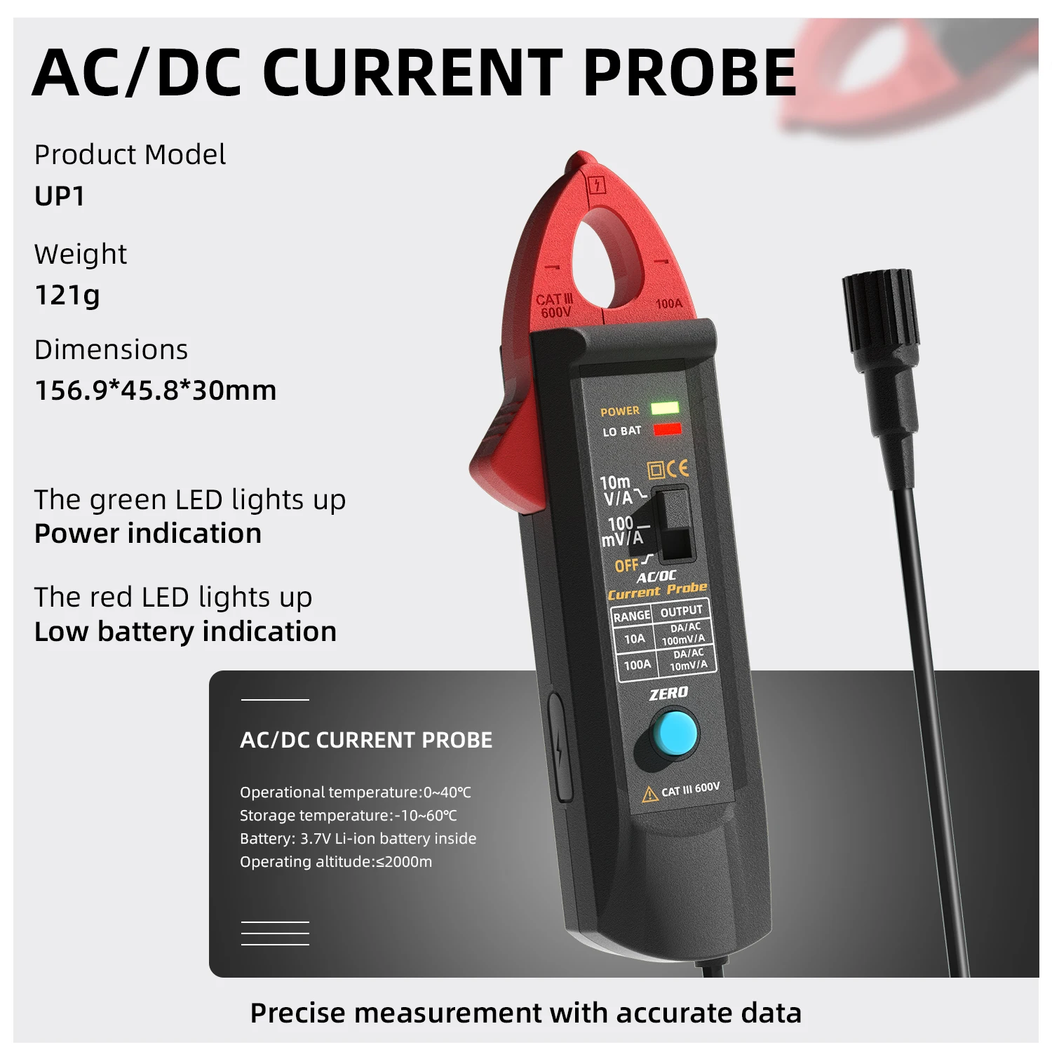 

Токовый пробник для осциллографа, AC/DC 100А, разъем BNC, совместим с различными осциллографами