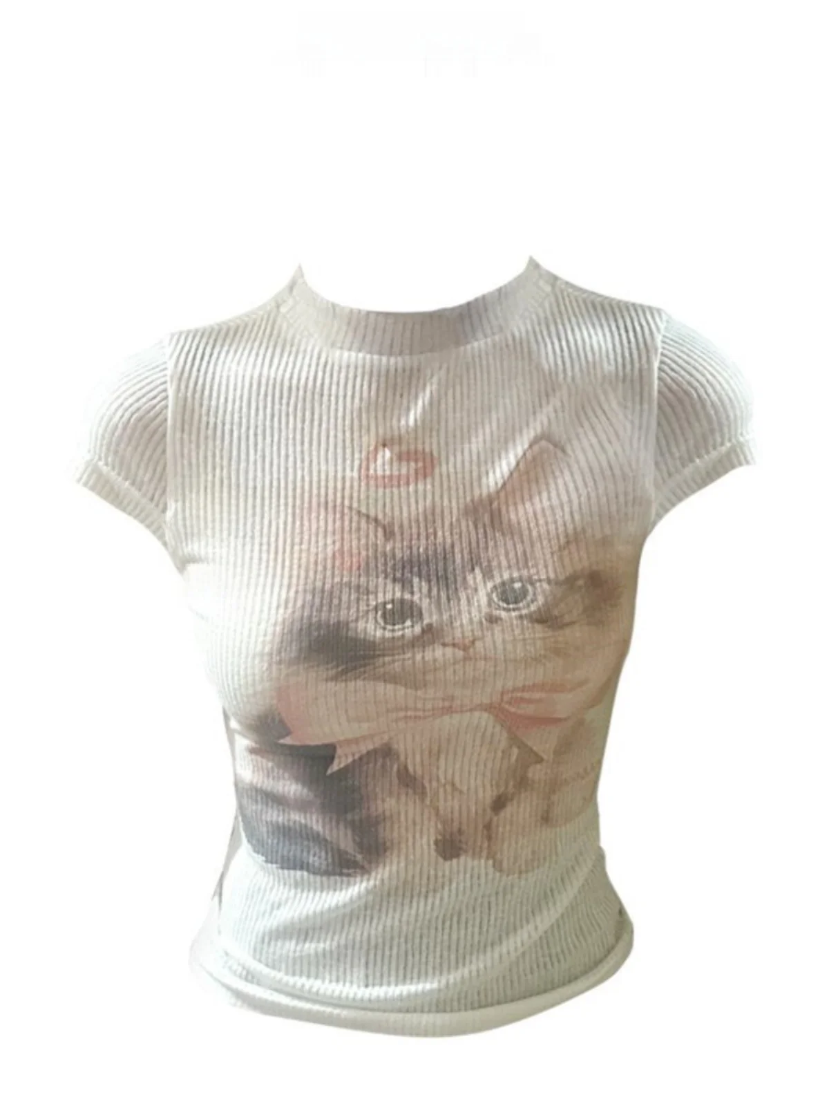 

Slim Fit ort Sve T-irt Women's Summer Sweet Gentle Print American Hot Girl Sle Top round Ne Casual Comfortable