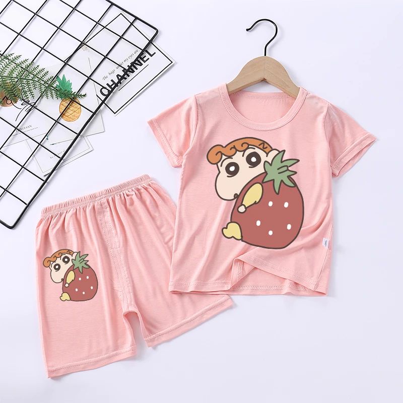 Crayon Shin-chan Girl Boy Sleepwear Anime Cartoon Pyjamas Set Children Home Wear Short Sleeves Shorts Kids Pajamas Summer Clothe