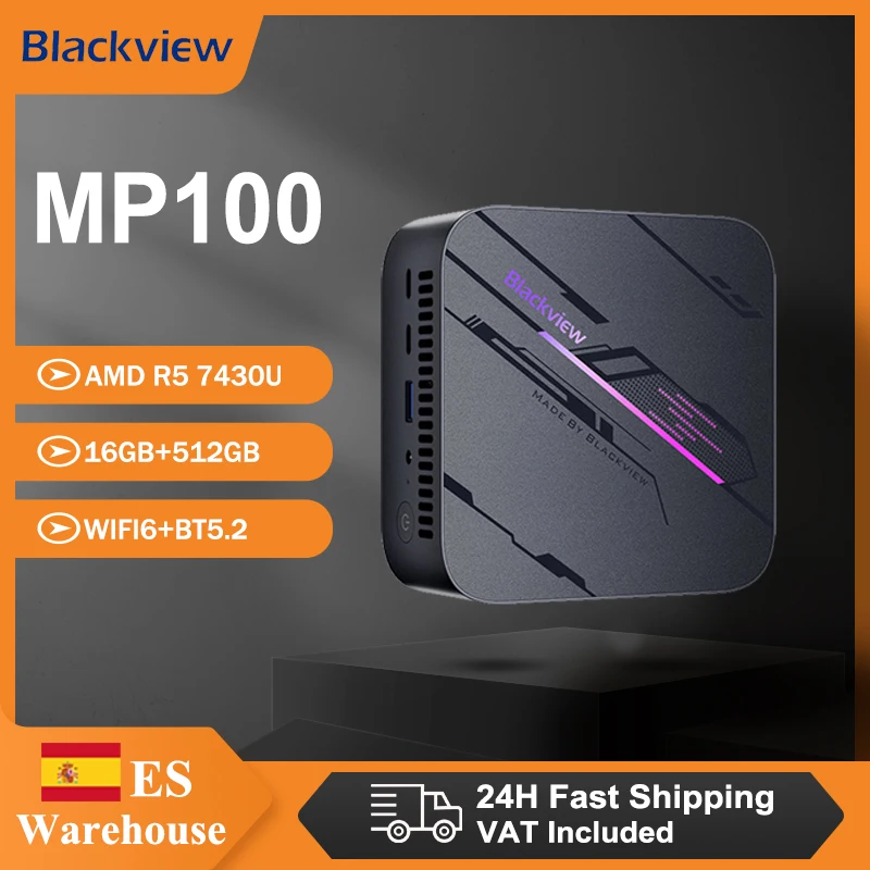 Blackview MP100 Mini PC AMD Ryzen 5 7430U 6-Core 12-Thread 16GB DDR4 512GB SSD Win11 Wifi 6 BT5.2 Micro Desktop Computer voor Gaming en Home Office