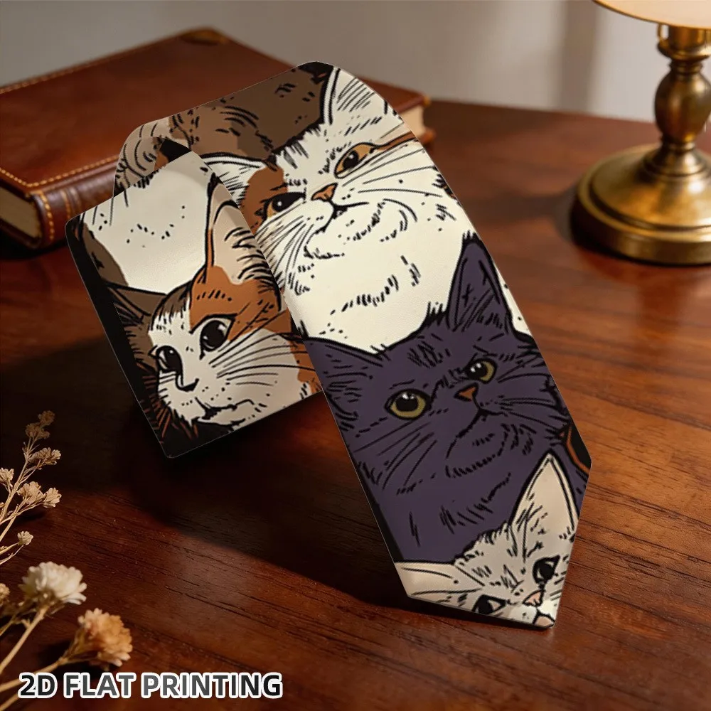 Fashion Various Illustrated Cats Artwork Pattern Trendy Neck Tie Great For Festive Celebrations Evening Gatherings